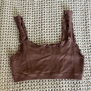Garage Brown Lace Trim Ribbed Bra Top